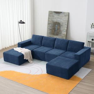 110 in. Free-Combined U Shaped Chenille Sectional Sofa in Navy Blue