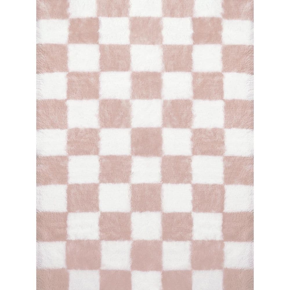 Checkerboard Shag Pink/White 5 ft. x 8 ft. Checkered Area Rug price history on PriceWatchPro