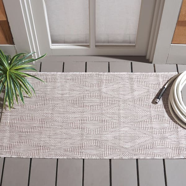 Courtyard Beige Doormat 2 ft. x 4 ft. Solid Indoor/Outdoor Patio Area Rug