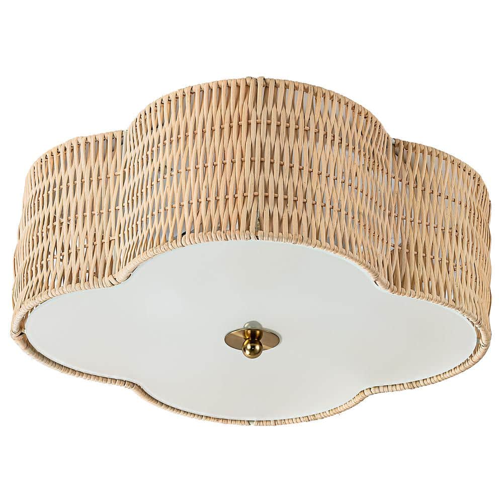 C Cattleya 16.75 in. 2-Light Rattan Ceiling Flush Mount with