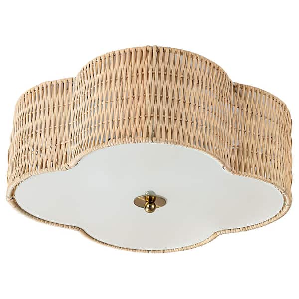 16.75 in. 2-Light Rattan Ceiling Flush Mount with Glass Bottom