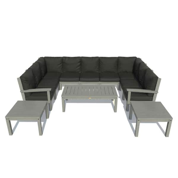 Highwood Bespoke Deep Seating 12-Piece Plastic Outdoor Sectional Set with Conversation Table and 2 Side Tables with Cushions