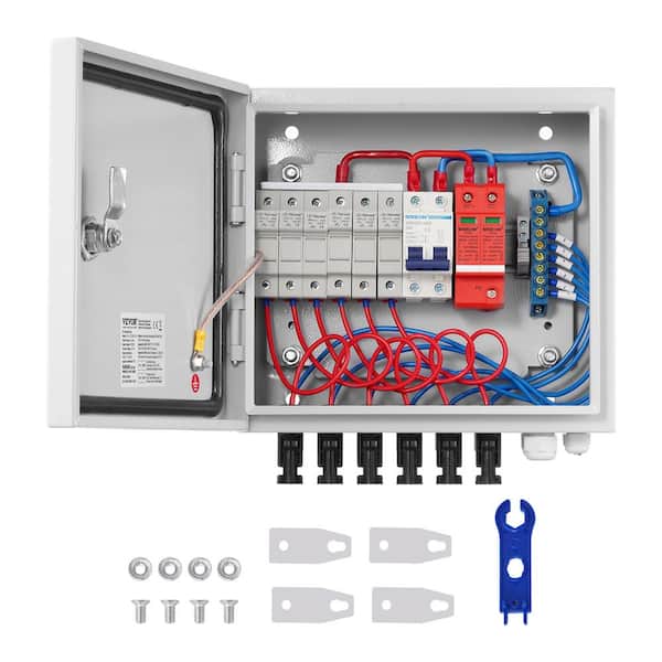 PV Combiner Box 6 String Solar Combiner Box with 15 Amp Rated Current Fuse Lightning Arrester and Solar Connector