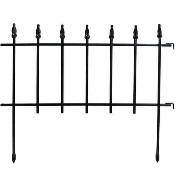 Afoxsos 18 in. Metal Outdoor Black Lawn and Garden Roman Style Decorative Border Fence Panel Set - 9 ft.