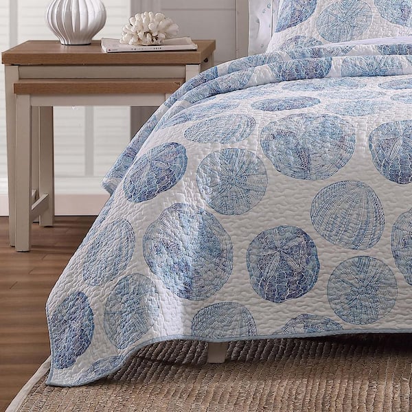 Tommy Bahama Palmday 3-Piece Blue Cotton Full/Queen Quilt Set