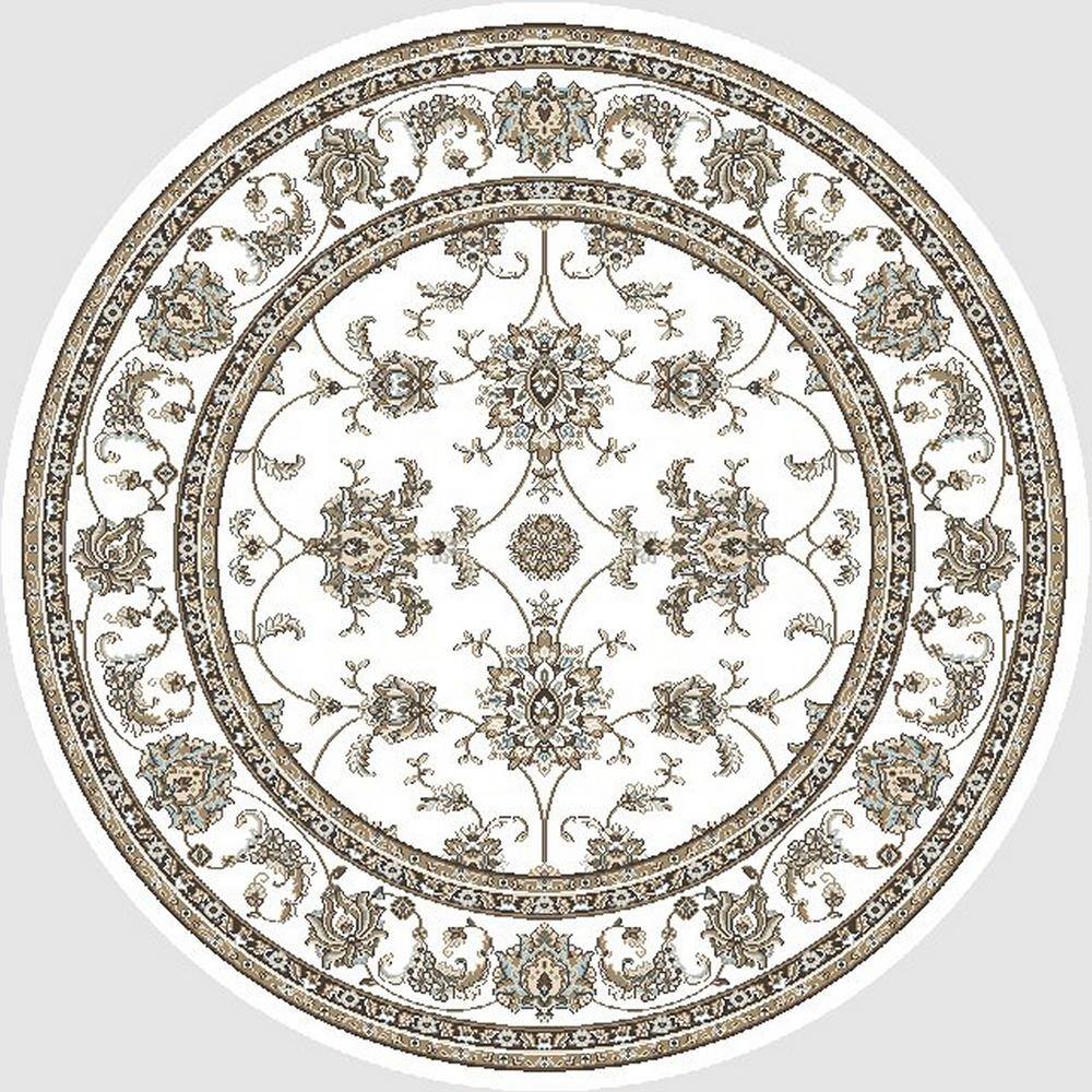 Pisa Bone 5 ft. Round Traditional Oriental Floral Scroll Area Rug