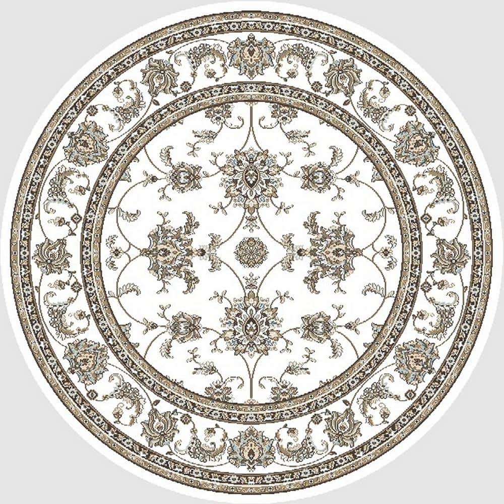 Pisa Bone 8 ft. Round Traditional Oriental Floral Scroll Area Rug