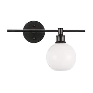 Timeless Home Conor 14.7 in. W x 9.8 in. H 1-Light Black and Frosted White Glass (Right) Wall Sconce