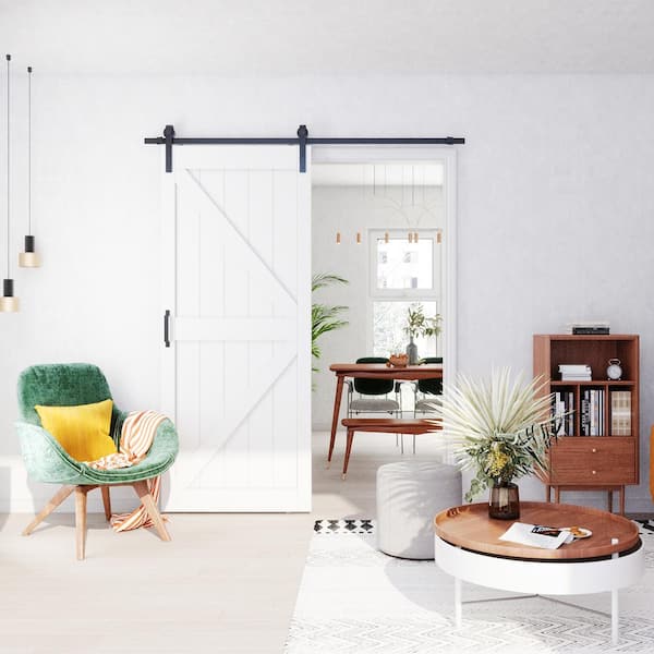36 in. x 84 in. K-Design Interior Door Slab White Primed MDF Wood Sliding Barn Door with Hardware Kit
