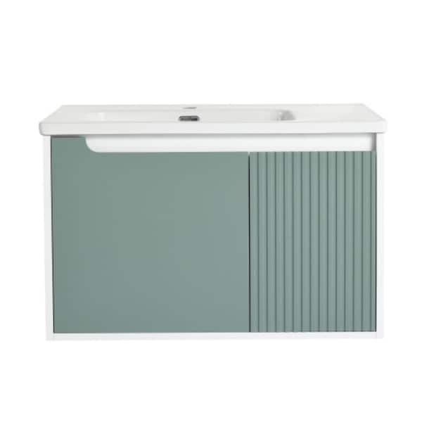 Modland Yunus 31 in. W x 19 in. D x 20 in. H Single-Sink Floating Bath Vanity in Mint Green with White Ceramic Top