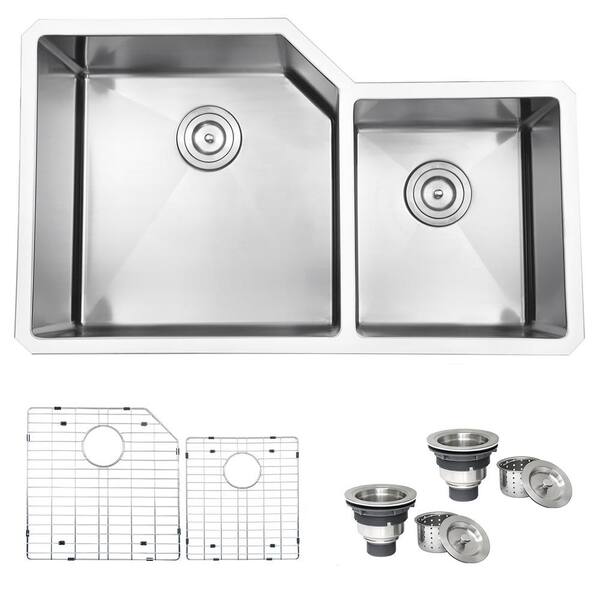 Ruvati Gravena 33 in. Undermount Double Bowl 16-Gauge Stainless Steel Kitchen Sink with Rounded Corners