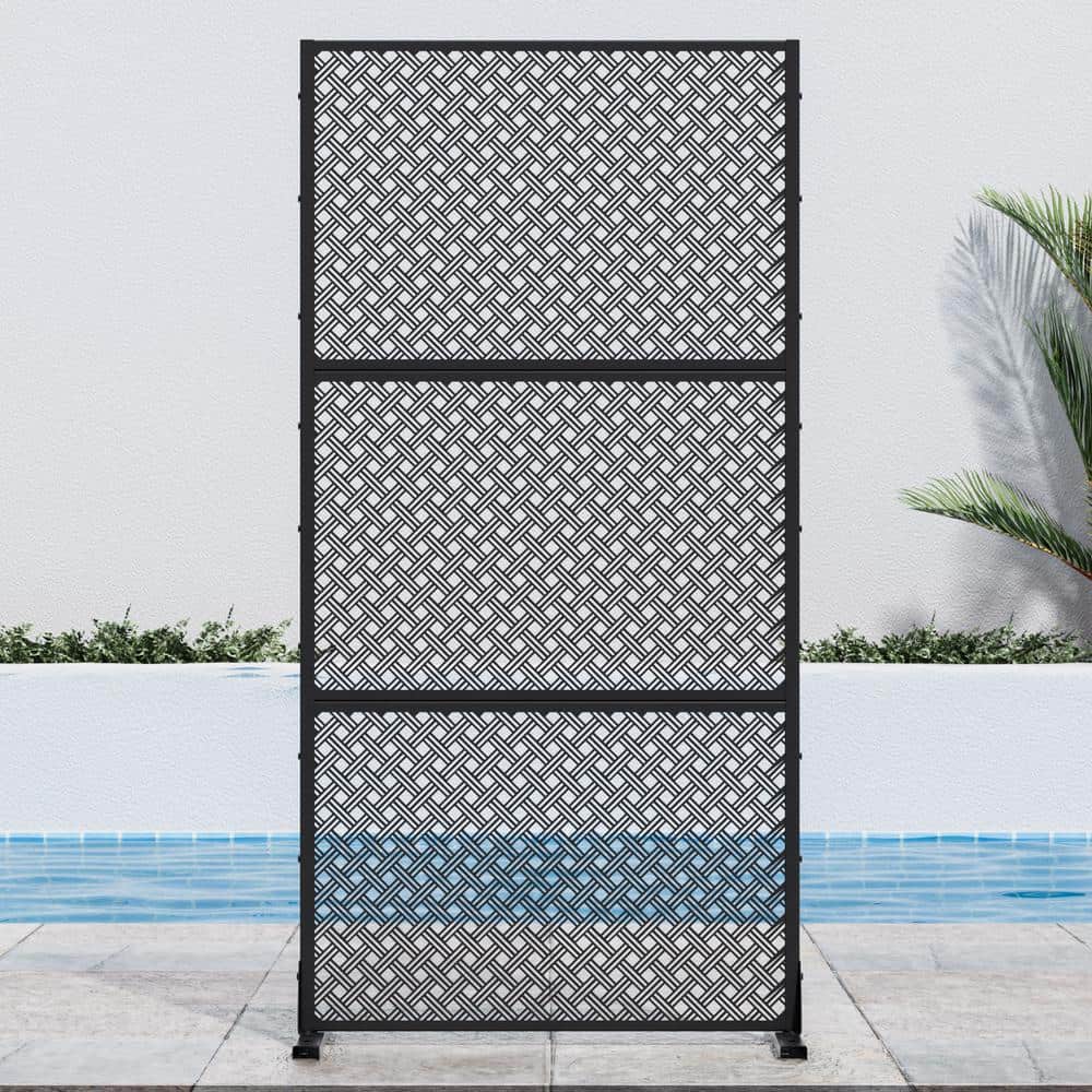 72 in. H x 35 in. W Black Outdoor Metal Privacy Screen Garden Fence Woven P