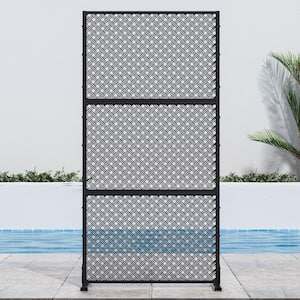 72 in. H x 35 in. W Black Outdoor Metal Privacy Screen Garden Fence Woven Pattern Wall Applique