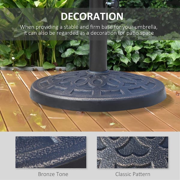 25 lbs round patio umbrella base 17 in. 25 lbs. Round Patio Umbrella Base in Bronze, Stand Market Parasol  Holder with Beautiful Pattern UUW2225141425