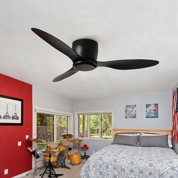 52 in. Indoor Black Low Profile Ceiling 6 Fan Speeds Ceiling Fan with Remote and Timer for Living Room/Kitchen/Bedroom