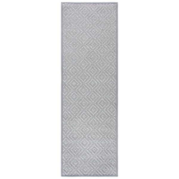 Natural Fiber 3 ft. x 14 ft. Light Gray/Gray Geometric Runner Rug