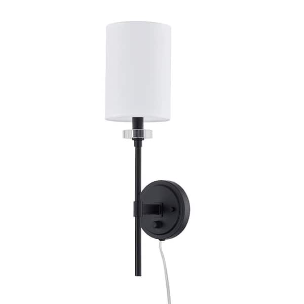 Dawson 1 LT Sconce matte black with white fabric shade