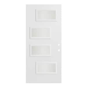 36 in. x 80 in. Beatrice Satin Opaque 4 Lite Painted White Left-Hand Inswing Steel Prehung Front Door