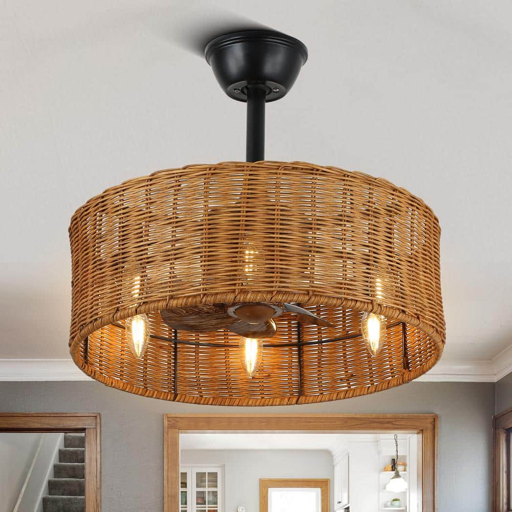 Bella Depot 18 in. Indoor Rattan Shade Black Standard Ceiling Fan with ...