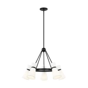 Clark 5-Light Midnight Black Chandelier With White Linen Shades and LED Light Bulbs