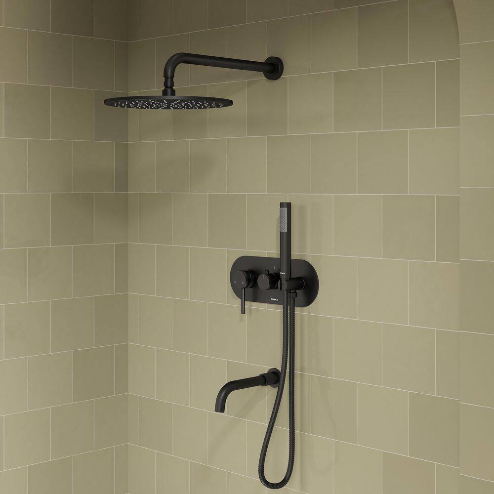 Angelsey 3-Spray 12 in. Wall Mount Dual Shower Head Handheld Shower Head 1.8 GPM in Matte Black (Valve Included) price history on PriceWatchPro