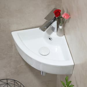 12.6 in. Corner Wall-Hung Bathroom Sink in White with Overflow