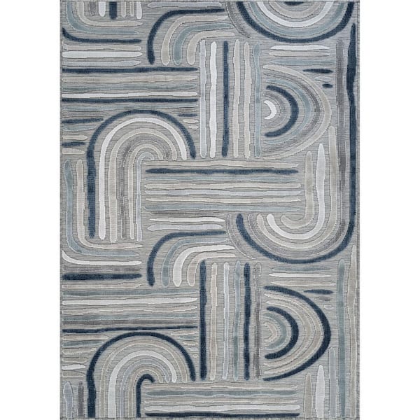 Arcadia Blue 10 ft. x 14 ft. Washable Abstract Indoor Outdoor Area Rug