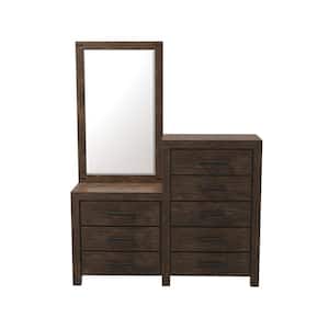 Bungalow 8-Drawer Wire-Brushed Rustic Brown Dresser with Mirror (72.88 in. H x 56 in. W x 17 in. D)