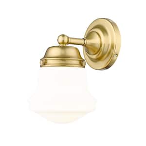 Vaughn 7.75 in. 1-Light Luxe Gold Wall Sconce with Matte Opal Glass Shade and No Bulb Included