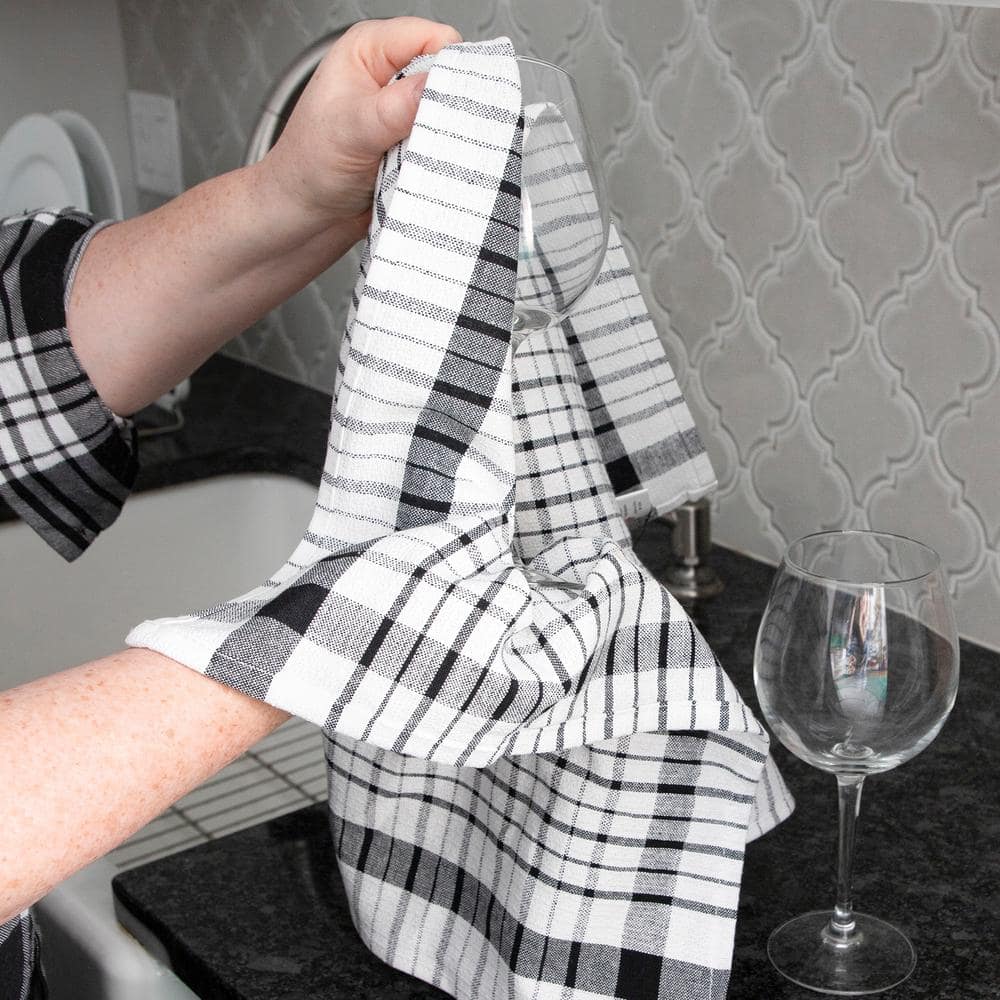 Black and White Checkered Cotton Kitchen Towel Set