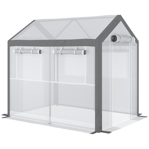 Unbranded 8 ft. x 6 ft. x 7.5 ft. Walk-In Greenhouse with 6 Roll-up Windows, 2 Zippered Doors & Weather Cover