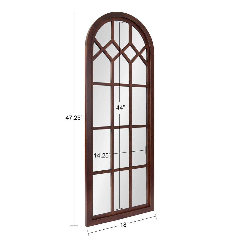 Walnut Brown Arched Wood Framed Windowpane Wall Mirror