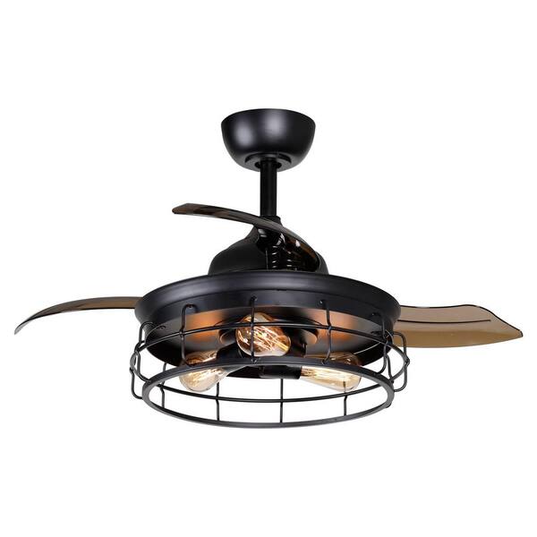 Indoor Black Retractable Ceiling Fan, 36 Flush Mount Ceiling Fan