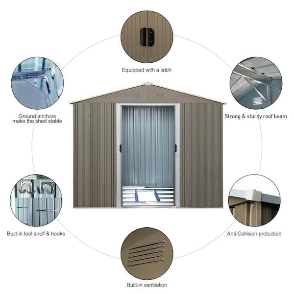 7 ft. W x 5 ft. D Gray Metal Outdoor Storage Shed with Window and Double Sliding Doors (35 sq. ft.)