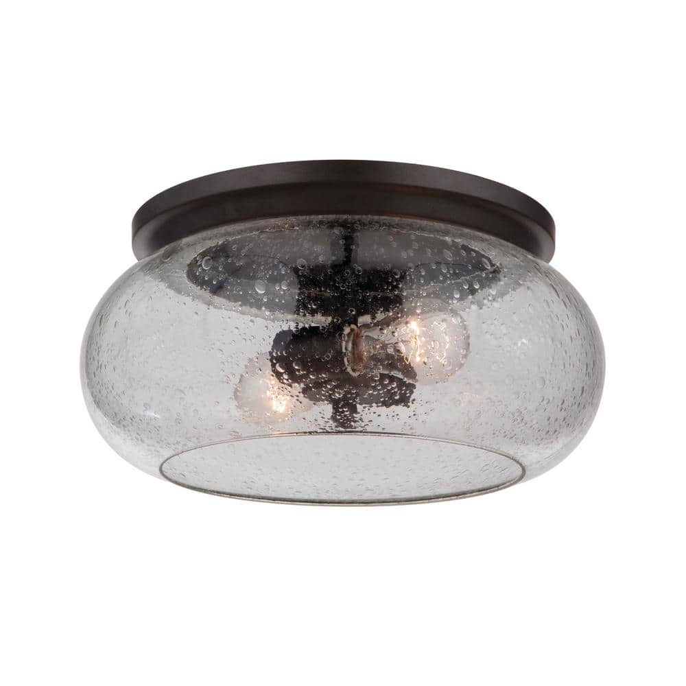Espresso Clear Seeded Glass 2-Light Flush Mount Ceiling Fixture