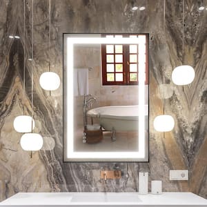 24 in. W x 36 in. H Large Rectangular Metal Framed Dimmable AntiFog Wall Mount LED Bathroom Vanity Mirror in Black