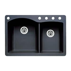 Diamond Dual-Mount Granite 33 in. 5-Hole 60/40 Double Bowl Kitchen Sink in Anthracite