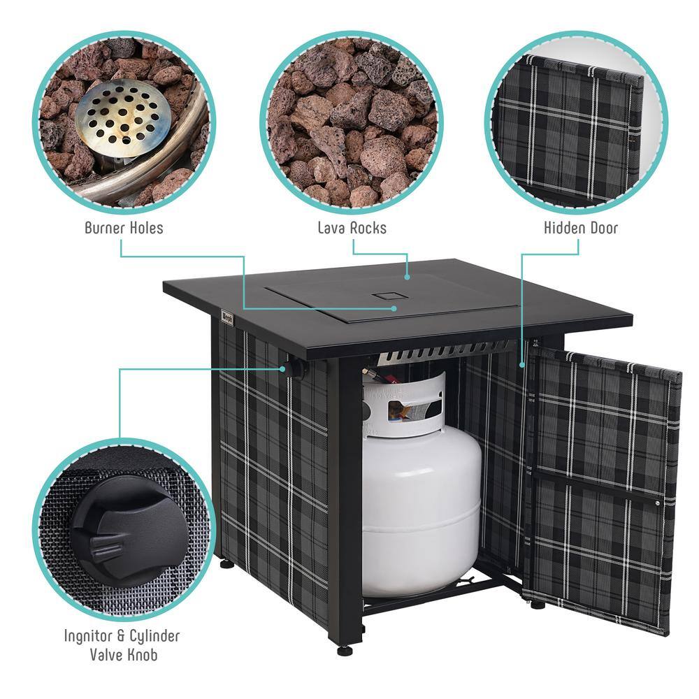 Werph 28" Black Gas Fire Pit Table with Lava Rocks