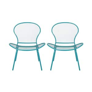Teal Modern Diamond Mesh Shell Iron Outdoor Dining Chair Outdoor Lounge Chair Teal And With Slim Legs For Patio Set of 2