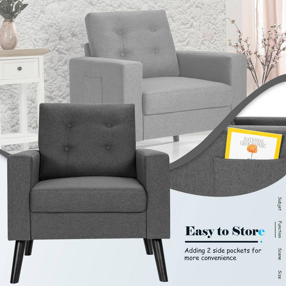 ErgoComfort Gray Fabric Accent Armchair with Side Pockets
