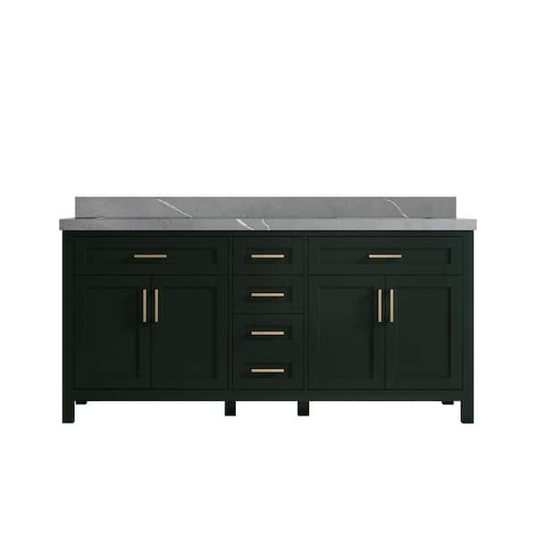 Willow Collections Cambridge 72 in. W x 22 in. D x 36 in. H Double Sink Bath Vanity in Dark Green with 2 in Piatra Quartz Top