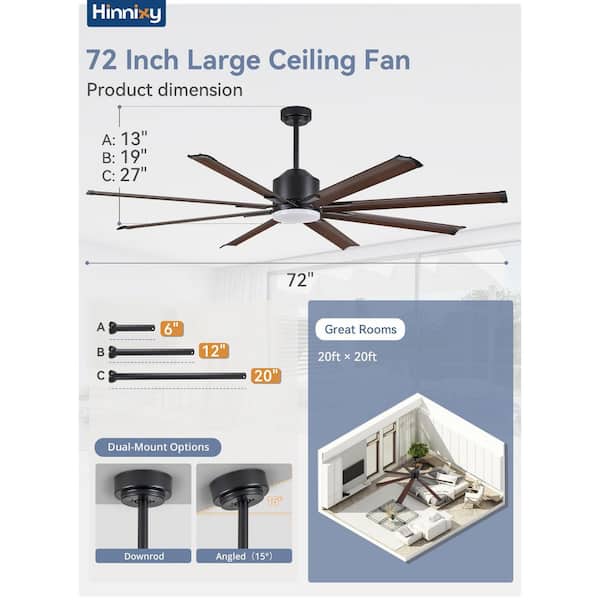 72 in. Indoor/Outdoor Black Aluminium 8 Blade Industrial Ceiling Fan with Lights and Remote
