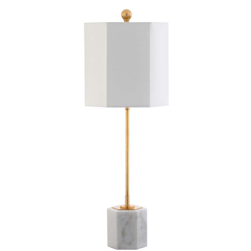 Elegant Marble & Gold Leaf Dual Table Lamp Set - Gray/White
