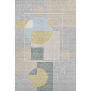 Mayfield Premium Machine Washable Abstract AMF2500 Silver 5 ft. x 7 ft. 6 in. Area Rug