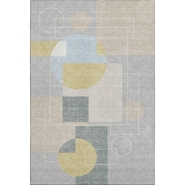 Mayfield Premium Machine Washable Abstract AMF2500 Silver 9 ft. x 12 ft. Area Rug