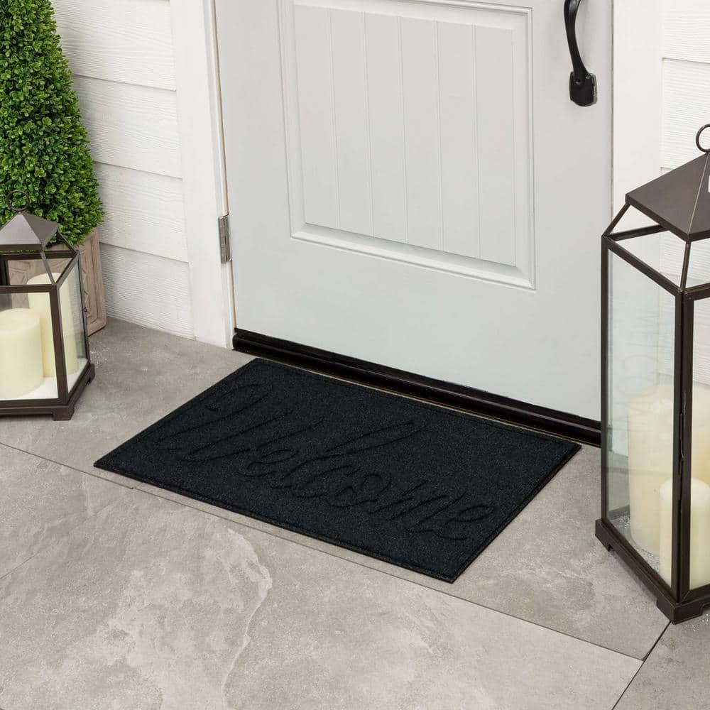 Big Welcome Black Outdoor Recycled Rubber Door Mat