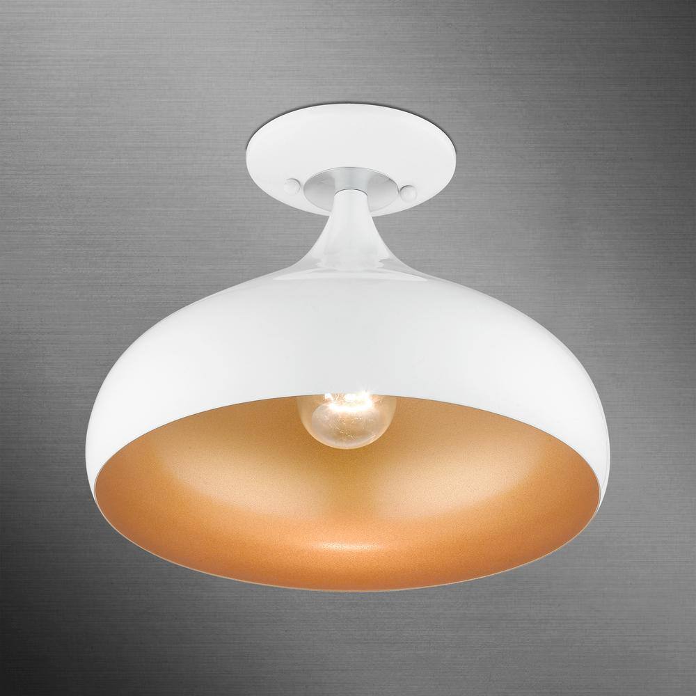 Shiny White and Gold Aluminum Teardrop Semi-Flush Mount Light