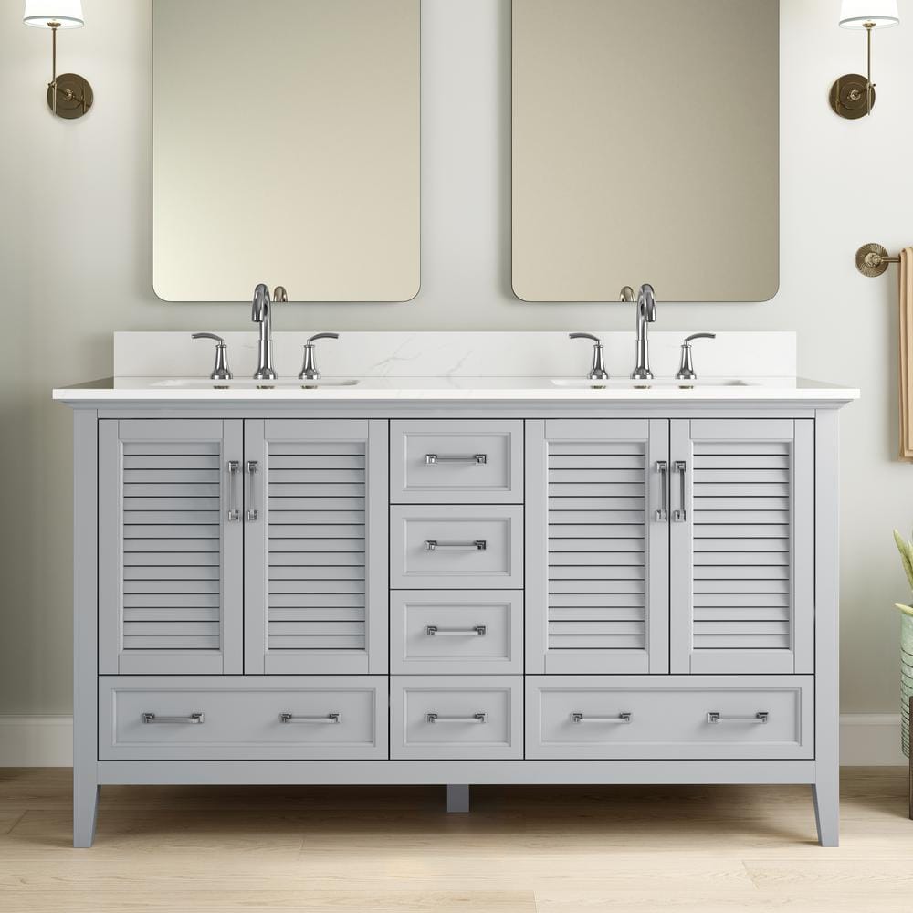 Dennick 60 in. Double Sink Gray Bath Vanity with White Engineered Stone Top (Assembled) price history on PriceWatchPro