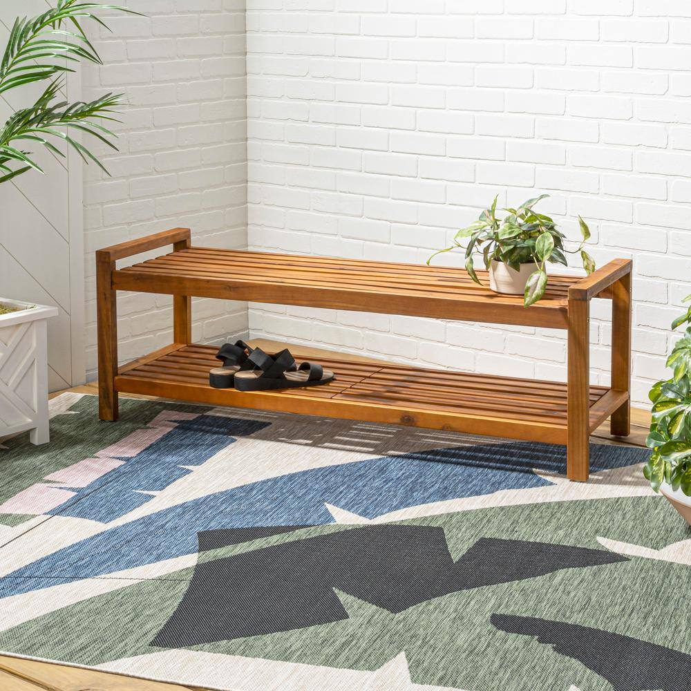 Blane Teak Acacia Wood 52" Mid-Century Modern Outdoor Bench