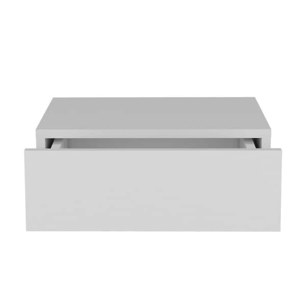 Unbranded 15.7 in. W x 13.4 in. D White Wood Decorative Wall Shelf, Wall-Mounted Bedside Shelf with Drawer